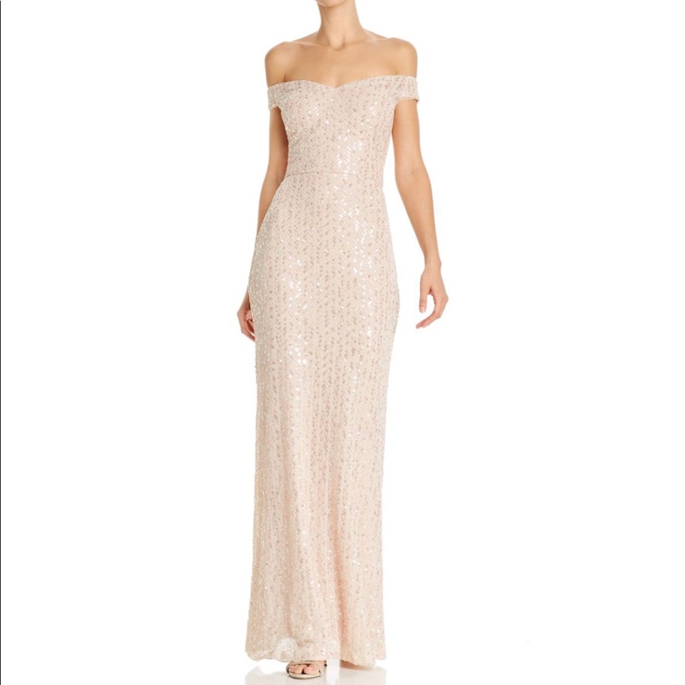 AQUA Embellished Off-the-Shoulder Gown